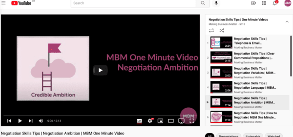 Links to YouTube video about email and telephone negotiation tips from MBM