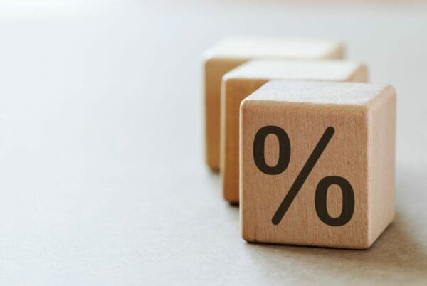Three dices with percentage symbol