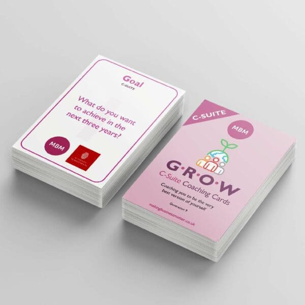 MBM C-suite grow coaching cards in two stacks