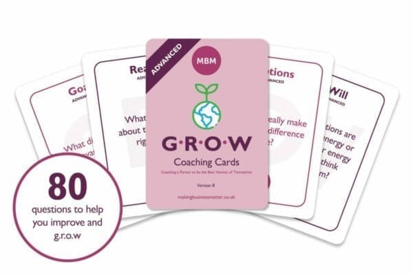 Five coaching cards fanned out on white background