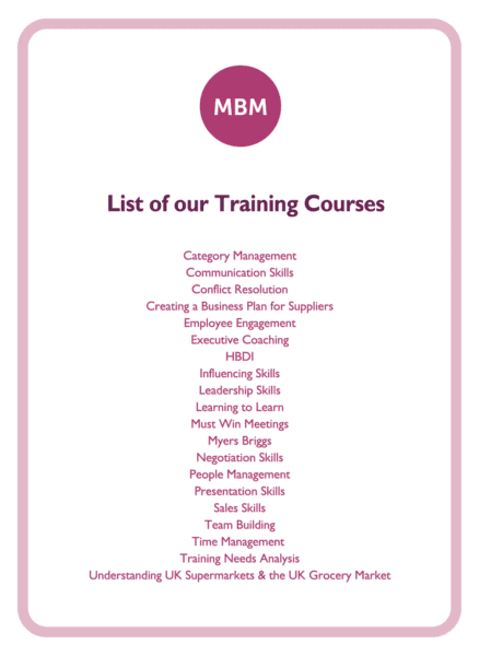 Caroline coaching card titled List of our training courses
