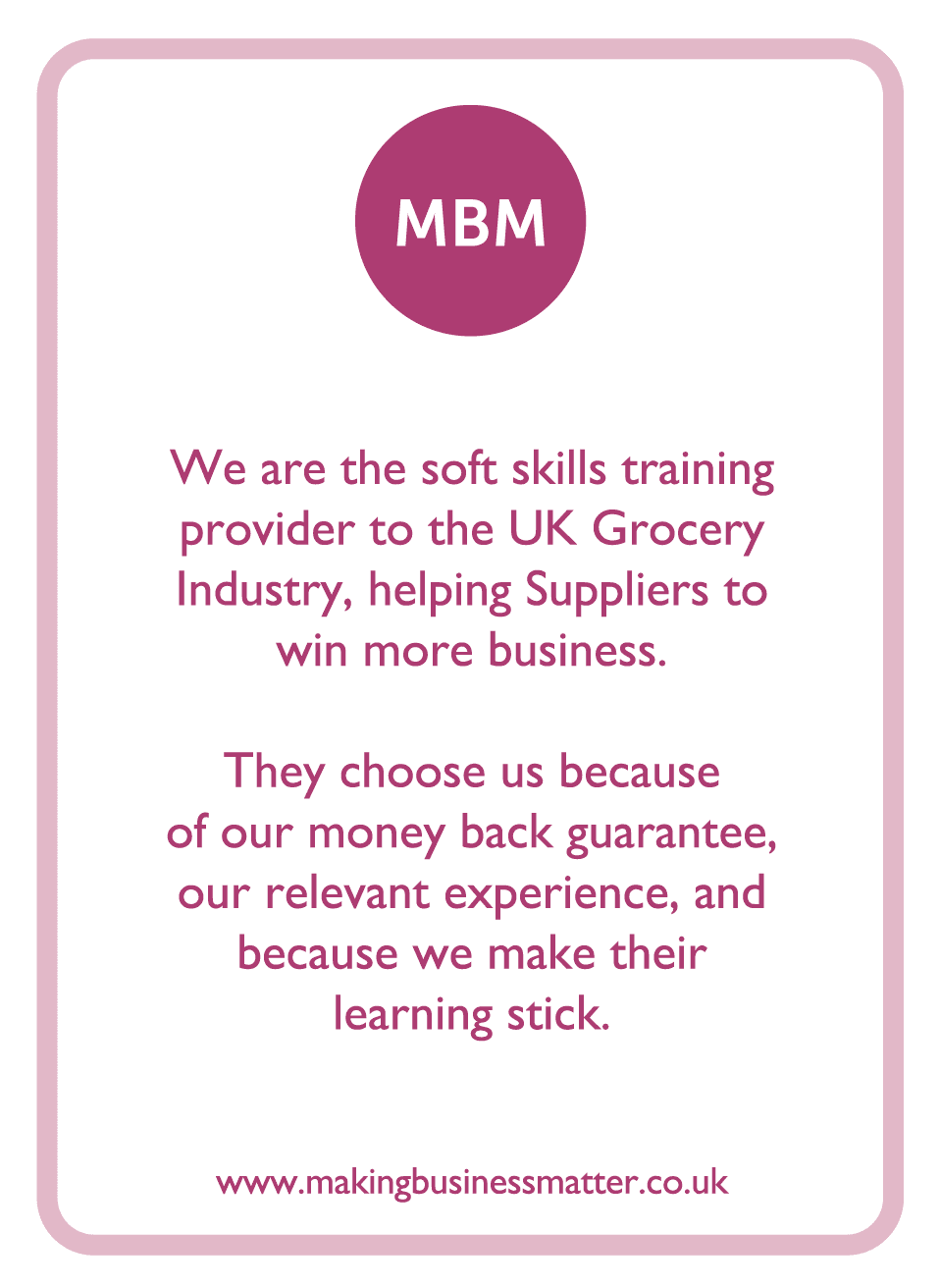 Coaching card with MBM brand info