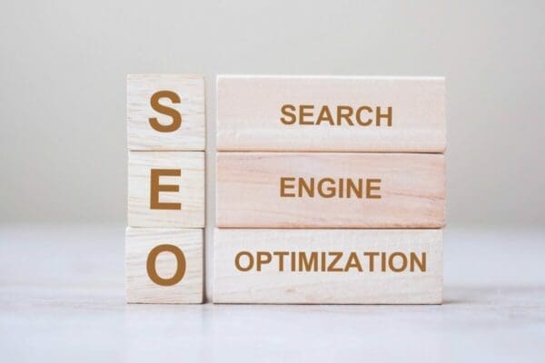 SEO on wooden blocks with Search engine optimization 