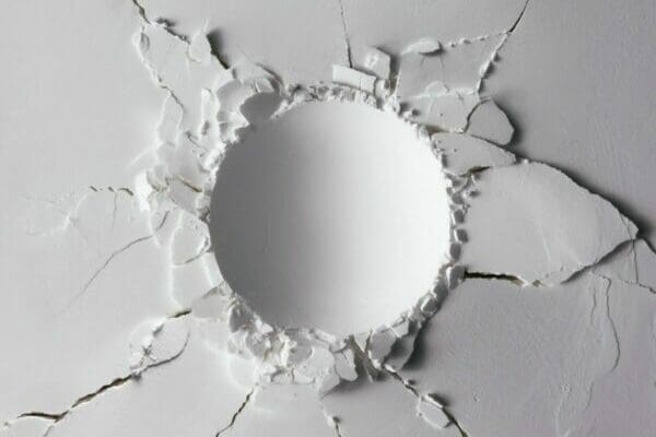 Impact hole in a white wall