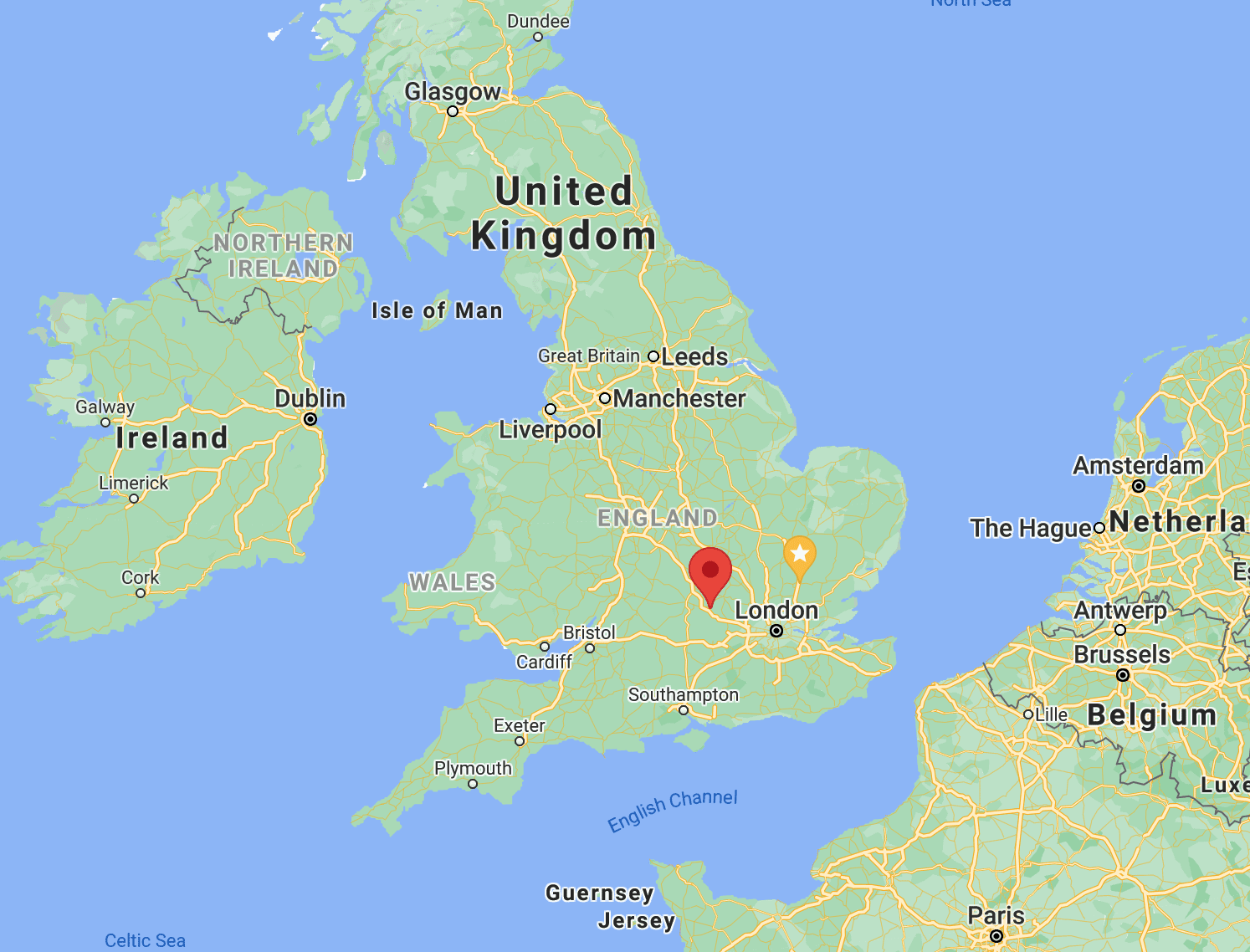 UK Map with red location marker for Thame, Oxfordshire which has the base of OISA