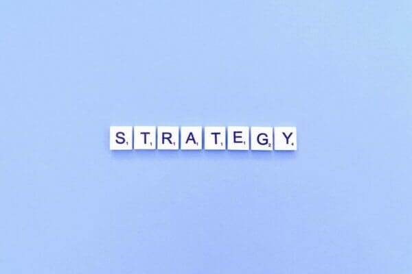 The word Strategy in Scrabble tiles