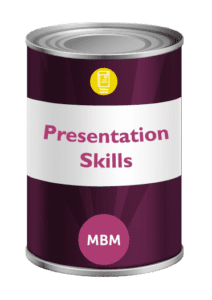 Purple tin with Presentation Skills on label