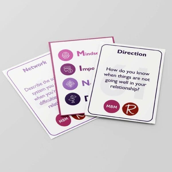 MBM Coaching cards fanned out with mind acronym