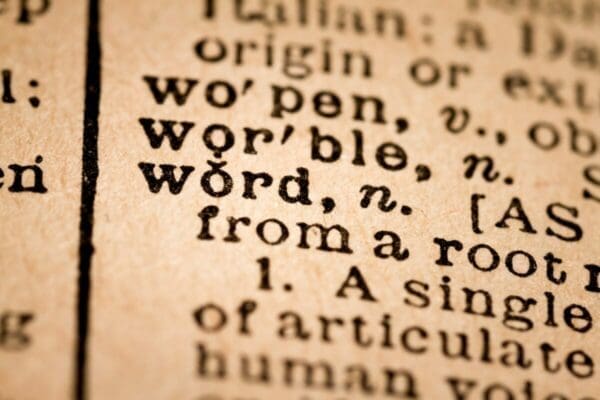 Close-up of an Opened Dictionary showing the Word WORD