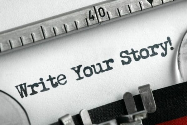 Write your story written on a typewriter represent story telling for negotiation persuasion tip