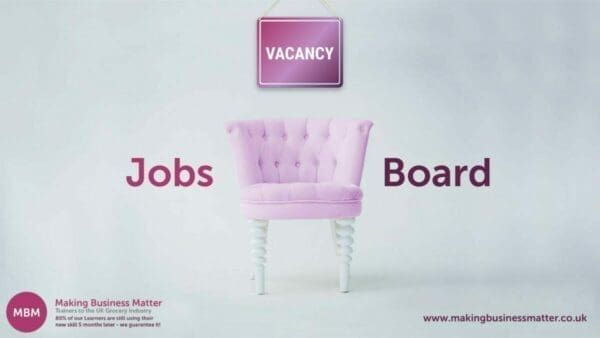 MBM Jobs Board with pink chair and a Vacancy sign