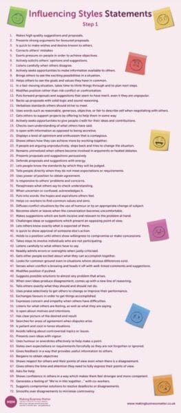 Links to List of 72 influencing styles statements PDF