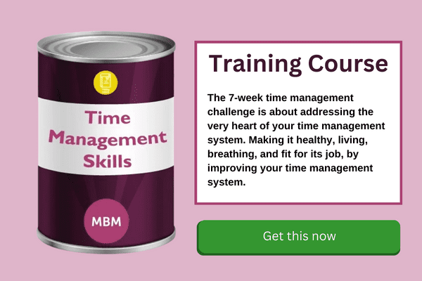 Time management Training Course banner with green button and course can