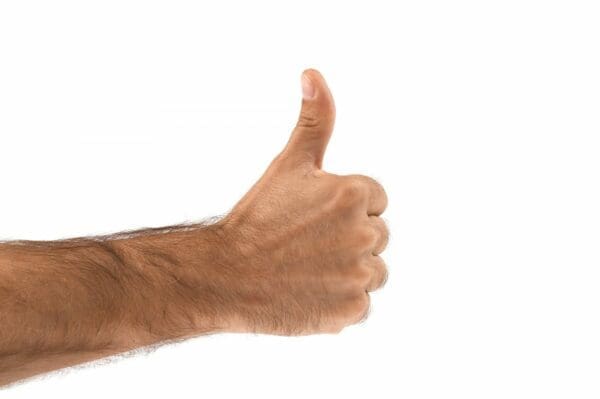 Man's arm outstretched with a thumbs up