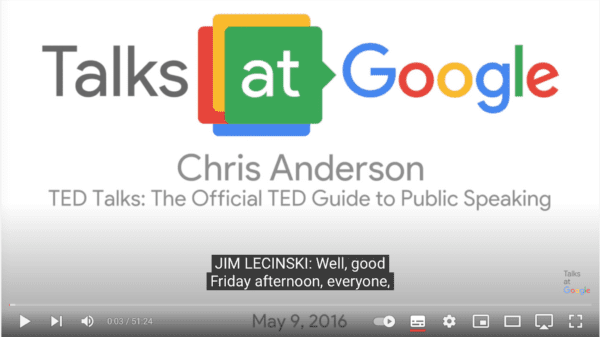 Links to YouTube video about Ted Talk by Chris Anderson on Guide to Public Speaking 