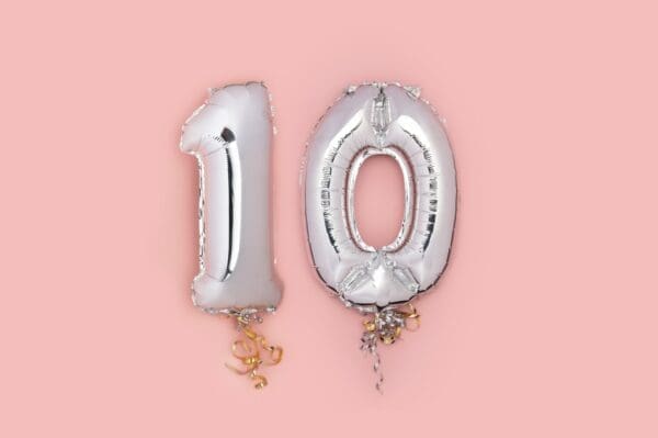 Number ten silver helium balloon