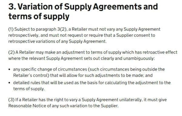 Variation of Supply Agreement Legislation