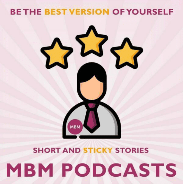 MBM podcasts poster with cartoon man with tie