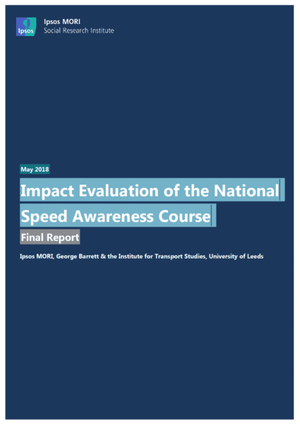 The front cover od the Ipsos MORI impact evaluation of national speed awareness course report