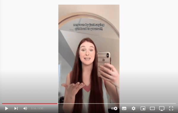 Links to YouTube video with Mollie Trainor sharing a tips to calm your nerves before a presentation