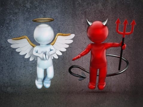Cartoon images of devil and angel