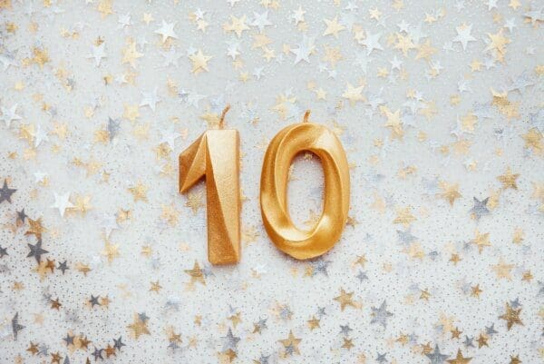 Number 10 ten golden celebration birthday candle 