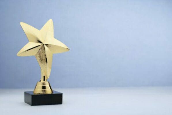 Star shaped golden trophy for rewarding in contest 