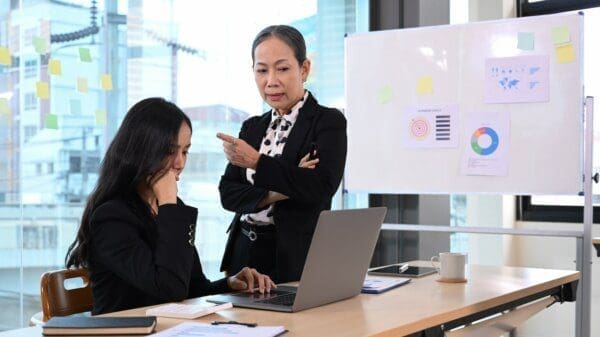 Two businesswomen having a disagreement at work