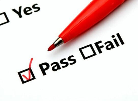 Pass or Fail checkbox with red tick in pass