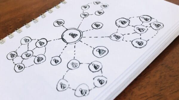 Sketch of a social network on a white notepad