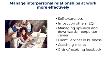Presentation slide about interpersonal relationships at work