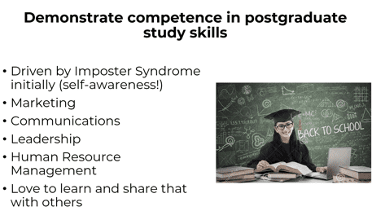 Presentation slide on postgraduate study skills