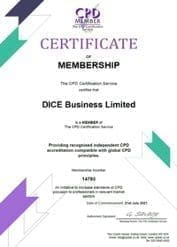 Certifictae for DICE Business Limited membership
