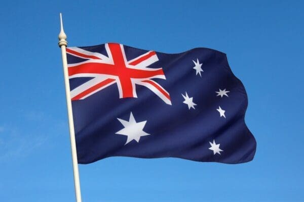 Close of of an Australian flag flying in the wind