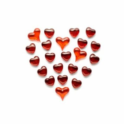 Many mini red hearts in the shape of a large red heart