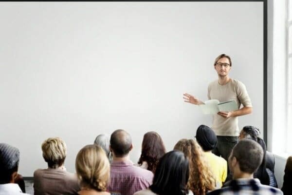 Man giving a presentation to an audience