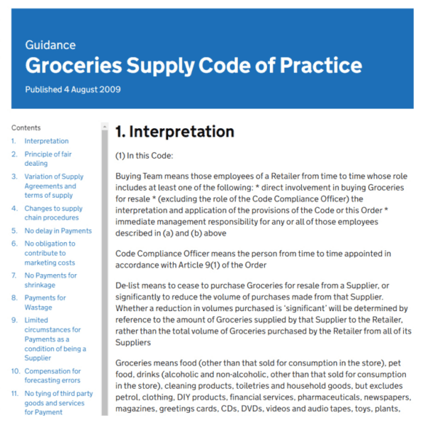Extract from supply code of practice about legislation on interpretation
