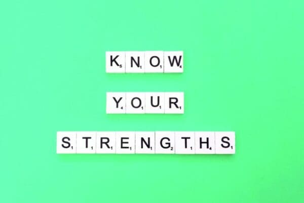 Know your strengths quote on a light green surface