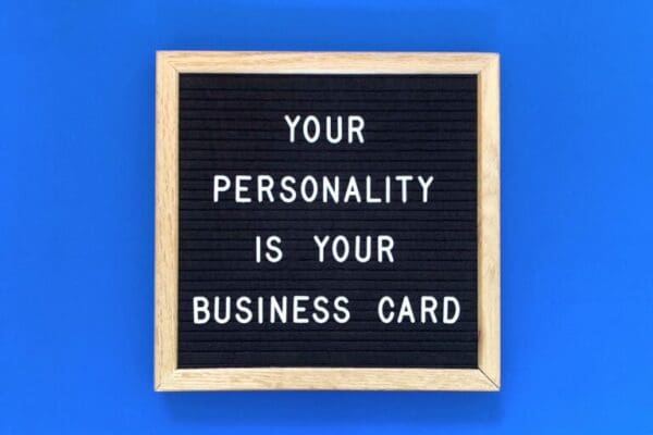Your Personality is your business card quote with blue background