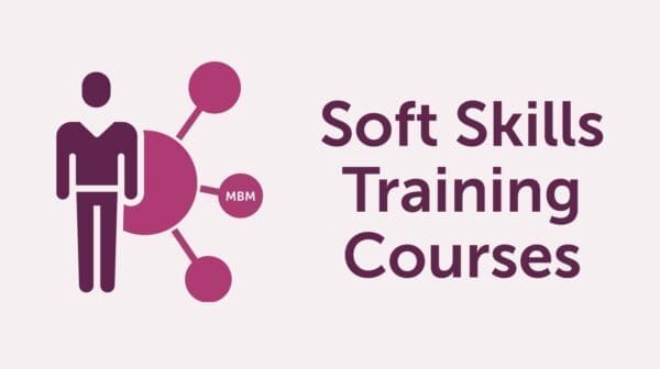 Purple soft skills training banner with MBM logo and human icon