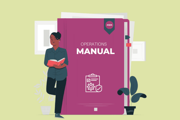 Purple operations manual with female HR manager 