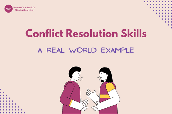conflict resolutions skills banner with two conflicting workers