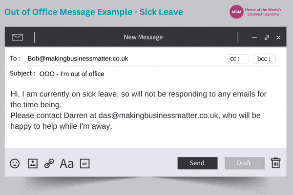 Email for OOO on sick leave