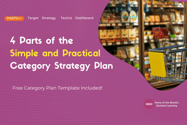 Category strategy plan with 4 simple and practical parts next to a supermarket trolley