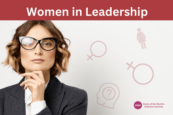 Women in leadership with female boss wearing black glasses next to women icons