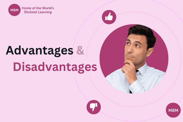 Advantages and disadvantages blog post banner image wiith male manager thinking