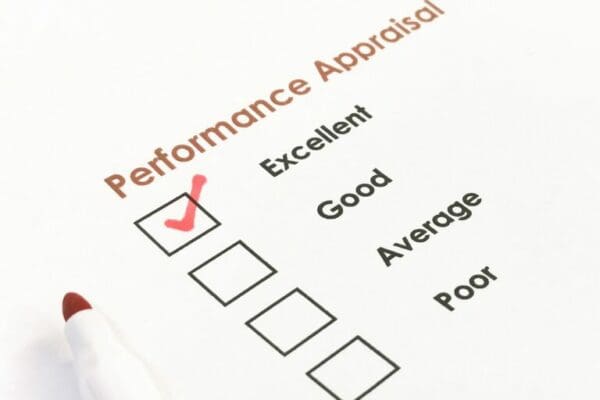 Performance appraisal with ratings and blank checkboxes