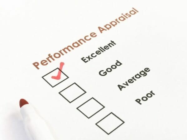 Performance appraisal with ratings and blank checkboxes