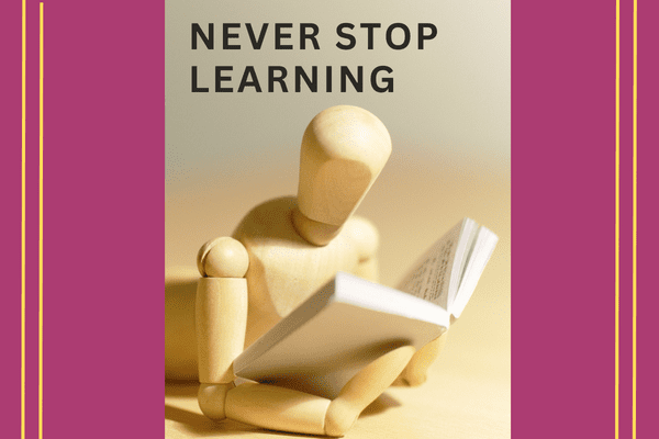 LEARNING blog post image with a person figure reading a book for leadership strategies