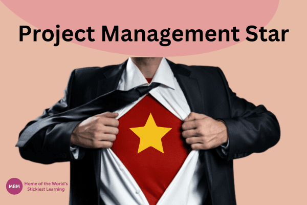 Project management star blog post image with a superhero with star on the chest